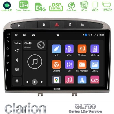 Clarion GL700 Lite Series 8Core Android11 6+128GB Peugeot 308/RCZ Navigation Multimedia Tablet 9" (Ασημί Χρώμα) Με Carplay & And