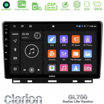 Clarion GL700 Lite Series 8Core Android11 6+128GB Renault Clio 5 2020-2025 Navigation Multimedia Tablet 9" Με Carplay & Android 