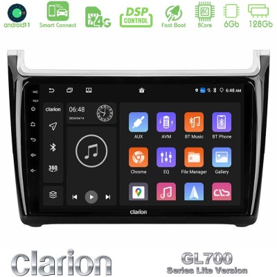 Clarion GL700 Lite Series 8Core Android11 6+128GB Vw Polo 2014-2017 Navigation Multimedia Tablet 9" Με Carplay & Android Auto