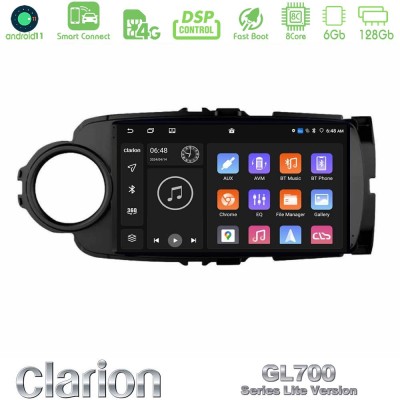 Clarion GL700 Lite Series 8Core Android11 6+128GB Toyota Yaris Navigation Multimedia Tablet 9" (Μαύρο Χρώμα) Με Carplay & Androi
