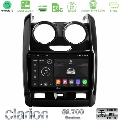 Clarion GL700 Series 8Core Android13 4+64GB Dacia Duster 2014-2018 Navigation Multimedia Tablet 9" Με Carplay & Android Auto