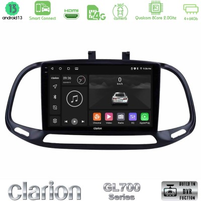 Clarion GL700 Series 8Core Android13 4+64GB Fiat Doblo 2015-2022 Navigation Multimedia Tablet 9" Με Carplay & Android Auto