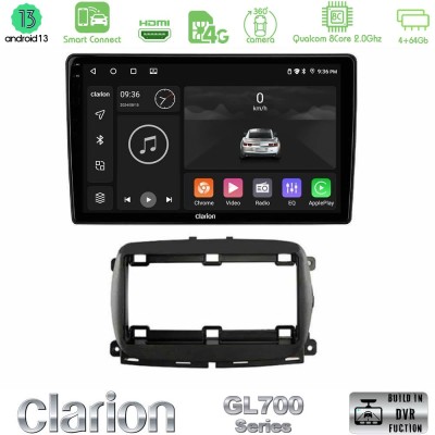 Clarion GL700 Series 8Core Android13 4+64GB Fiat 500 2016 Navigation Multimedia Tablet 9" Με Carplay & Android Auto