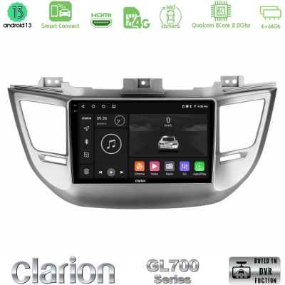 Clarion GL700 Series 8Core Android13 4+64GB Hyundai Tucson 2015-2018 Navigation Multimedia Tablet 9" Με Carplay & Android Auto