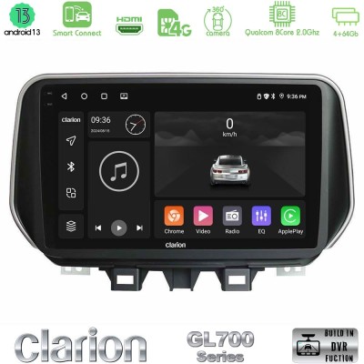 Clarion GL700 Series 8Core Android13 4+64GB Hyundai Tucson 2019- Navigation Multimedia Tablet 9" Με Carplay & Android Auto
