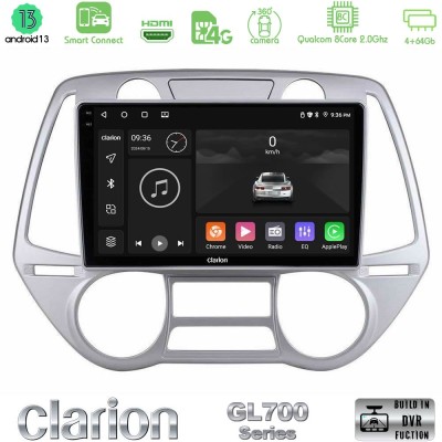Clarion GL700 Series 8Core Android13 4+64GB Hyundai i20 2009-2012 Auto A/C Navigation Multimedia Tablet 9" Με Carplay & Android 