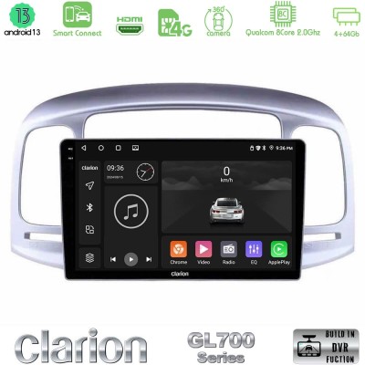 Clarion GL700 Series 8Core Android13 4+64GB Hyundai Accent 2006-2011 Navigation Multimedia Tablet 9" Με Carplay & Android Auto