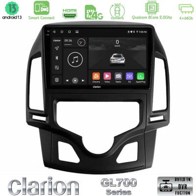 Clarion GL700 Series 8Core Android13 4+64GB Hyundai i30 2007-2012 Auto A/C Navigation Multimedia Tablet 9" Με Carplay & Android 