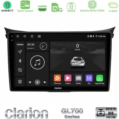 Clarion GL700 Series 8Core Android13 4+64GB Hyundai i30 2012-2017 Navigation Multimedia Tablet 9" Με Carplay & Android Auto
