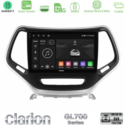 Clarion GL700 Series 8Core Android13 4+64GB Jeep Cherokee 2014-2019 Navigation Multimedia Tablet 9" (Ασημί Χρώμα) Με Carplay & A