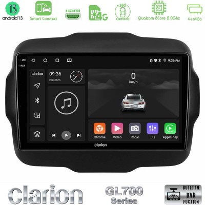 Clarion GL700 Series 8Core Android13 4+64GB Jeep Renegade 2015-2019 Navigation Multimedia Tablet 9" Με Carplay & Android Auto