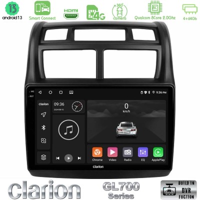 Clarion GL700 Series 8Core Android13 4+64GB Kia Sportage 2008-2011 Navigation Multimedia Tablet 9" Με Carplay & Android Auto