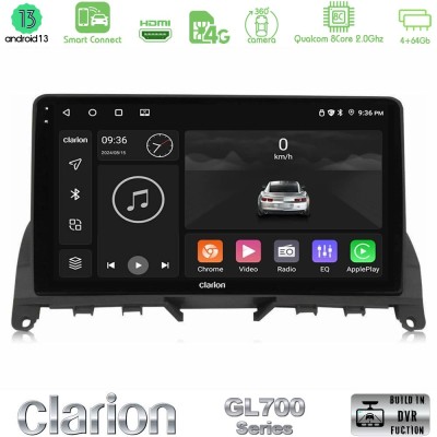 Clarion GL700 Series 8Core Android13 4+64GB Mercedes C Class W204 Navigation Multimedia Tablet 9" Με Carplay & Android Auto