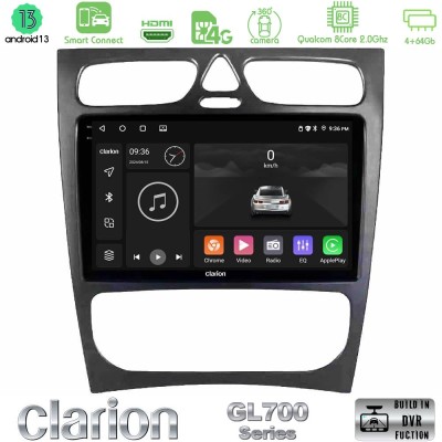 Clarion GL700 Series 8Core Android13 4+64GB Mercedes C Class (W203) Navigation Multimedia Tablet 9" Με Carplay & Android Auto