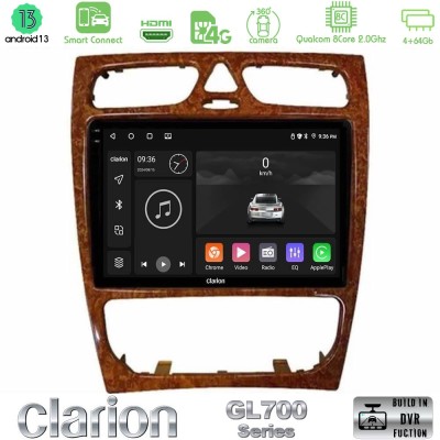 Clarion GL700 Series 8Core Android13 4+64GB Mercedes C Class (W203) Navigation Multimedia Tablet 9" (Wooden Style) Με Carplay & 