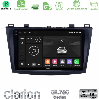 Clarion GL700 Series 8Core Android13 4+64GB Mazda 3 2009-2014 Navigation Multimedia Tablet 9" Με Carplay & Android Auto