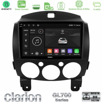 Clarion GL700 Series 8Core Android13 4+64GB Mazda 2 2008-2014 Navigation Multimedia Tablet 9" Με Carplay & Android Auto