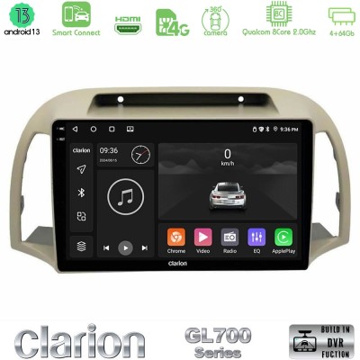 Clarion GL700 Series 8Core Android13 4+64GB Nissan Micra K12 2002-2010 Navigation Multimedia Tablet 9" Με Carplay & Android Auto