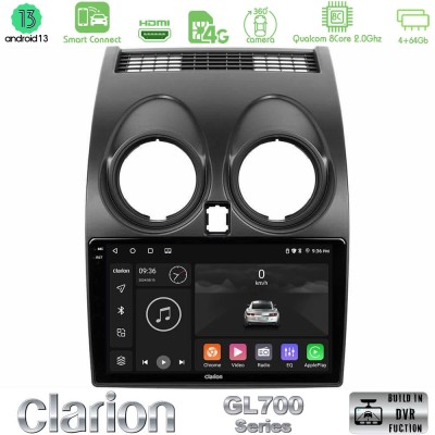 Clarion GL700 Series 8Core Android13 4+64GB Nissan Qashqai J10 Navigation Multimedia Tablet 9" Με Carplay & Android Auto