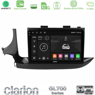 Clarion GL700 Series 8Core Android13 4+64GB Opel Mokka 2016-2020 Navigation Multimedia Tablet 9" Με Carplay & Android Auto