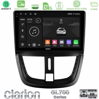 Clarion GL700 Series 8Core Android13 4+64GB Peugeot 207 Navigation Multimedia Tablet 9" Με Carplay & Android Auto