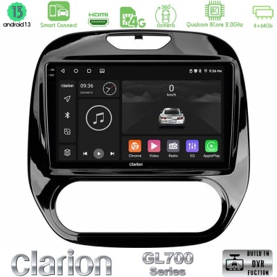 Clarion GL700 Series 8Core Android13 4+64GB Renault Captur 2013-2019 (Manual AC) Navigation Multimedia Tablet 9" Με Carplay & An