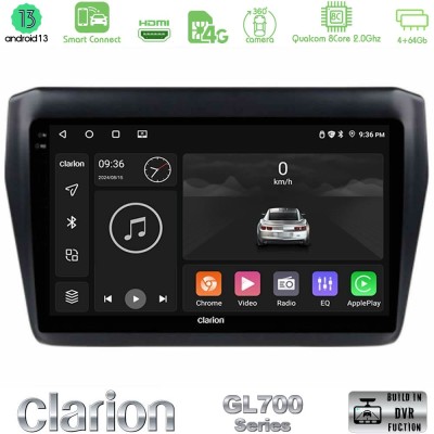 Clarion GL700 Series 8Core Android13 4+64GB Suzuki Swift 2017-2023 Navigation Multimedia Tablet 9" Με Carplay & Android Auto