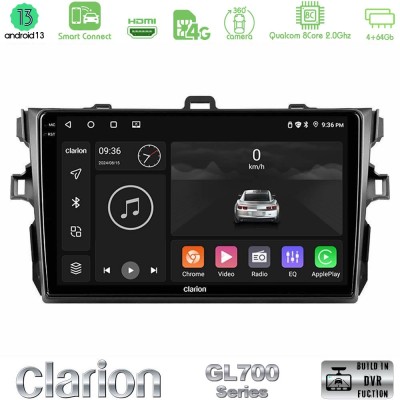 Clarion GL700 Series 8Core Android13 4+64GB Toyota Corolla 2007-2012 Navigation Multimedia Tablet 9" Με Carplay & Android Auto