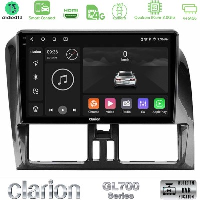 Clarion GL700 Series 8Core Android13 4+64GB Volvo XC60 2009-2012 Navigation Multimedia Tablet 9" Με Carplay & Android Auto