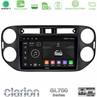 Clarion GL700 Series 8Core Android13 4+64GB VW Tiguan Navigation Multimedia Tablet 9" (23mm alarm button) Με Carplay & Android A