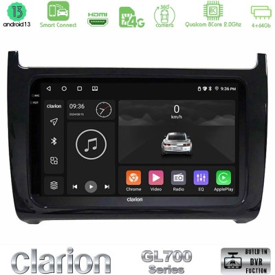 Clarion GL700 Series 8Core Android13 4+64GB Vw Polo 2009-2014 Navigation Multimedia Tablet 9" Με Carplay & Android Auto