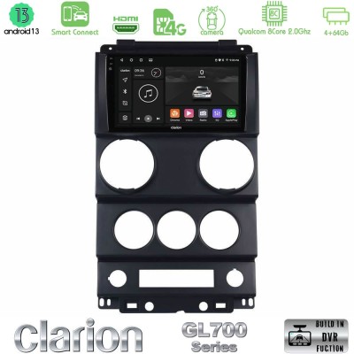 Clarion GL700 Series 8Core Android13 4+64GB Jeep Wrangler 2Door 2008-2010 Navigation Multimedia Tablet 9" Με Carplay & Android A