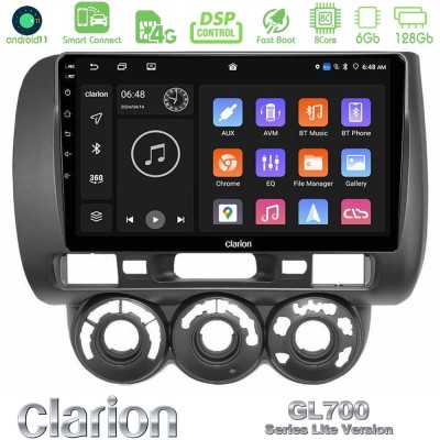 Clarion GL700 Lite Series 8Core Android11 6+128GB Honda Jazz 2002-2008 (Manual A/C) Navigation Multimedia Tablet 9" Με Carplay &