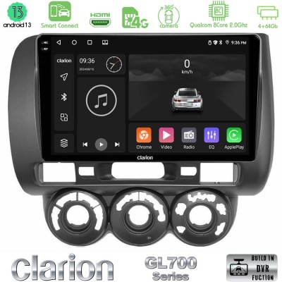 Clarion GL700 Series 8Core Android13 4+64GB Honda Jazz 2002-2008 (Manual A/C) Navigation Multimedia Tablet 9" Με Carplay & Andro