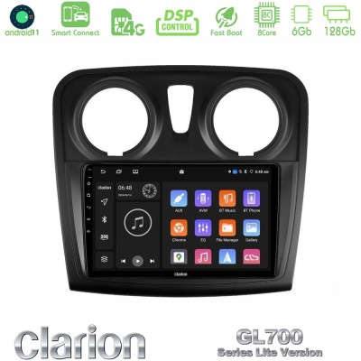 Clarion GL700 Lite Series 8Core Android11 6+128GB Dacia Dokker 2014-2021 Navigation Multimedia Tablet 9" Με Carplay & Android Au