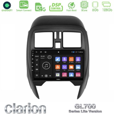 Clarion GL700 Lite Series 8Core Android11 6+128GB Nissan Micra 2013-2016 Navigation Multimedia Tablet 9" Με Carplay & Android Au