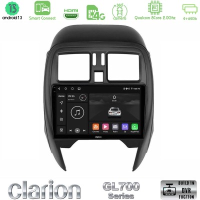 Clarion GL700 Series 8Core Android13 4+64GB Nissan Micra 2013-2016 Navigation Multimedia Tablet 9" Με Carplay & Android Auto