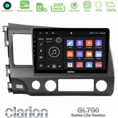 Clarion GL700 Lite Series 8Core Android11 6+128GB Honda Civic 2006-2011 Navigation Multimedia Tablet 10" Με Carplay & Android Au