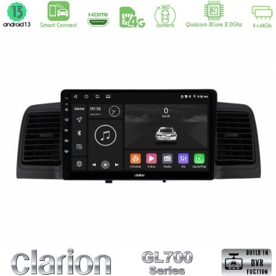 Clarion GL700 Series 8Core Android13 4+64GB Toyota Corolla 2002-2006 Navigation Multimedia Tablet 9" Με Carplay & Android Auto