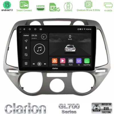 Clarion GL700 Series 8Core Android13 4+64GB Hyundai i20 2009-2012 Manual A/C Navigation Multimedia Tablet 9" Με Carplay & Androi