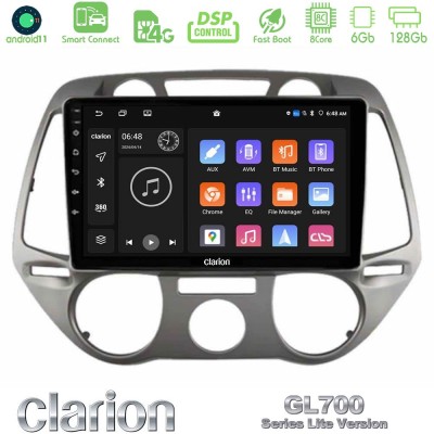 Clarion GL700 Lite Series 8Core Android11 6+128GB Hyundai i20 2009-2012 Manual A/C Navigation Multimedia Tablet 9" Με Carplay & 