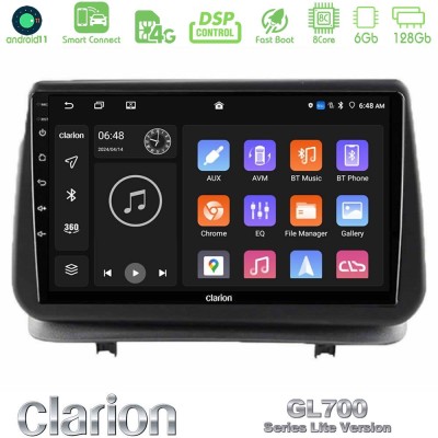 Clarion GL700 Lite Series 8Core Android11 6+128GB Renault Clio 2005-2012 Navigation Multimedia Tablet 9" Με Carplay & Android Au