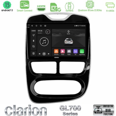 Clarion GL700 Series 8Core Android13 4+64GB Renault Clio 2012-2016 Navigation Multimedia Tablet 9" Με Carplay & Android Auto