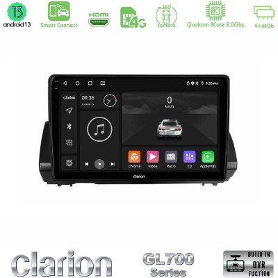 Clarion GL700 Series 8Core Android13 4+64GB Dacia Sandero/Logan/Jogger 2022- Navigation Multimedia Tablet 9" Με Carplay & Androi