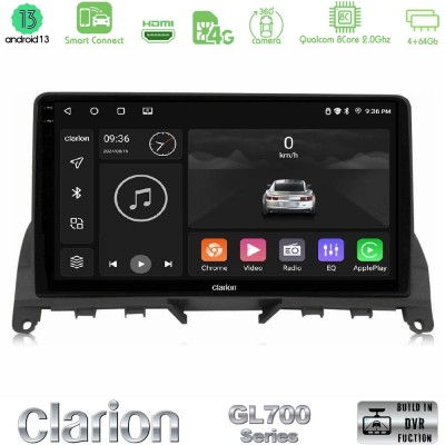 Clarion GL700 Series 8Core Android13 4+64GB Mercedes C-Class W204 2008-2011 Navigation Multimedia Tablet 9" Με Carplay & Android
