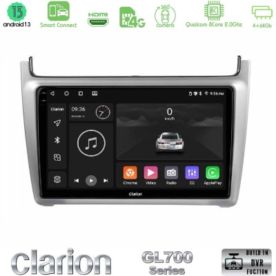 Clarion GL700 Series 8Core Android13 4+64GB Vw Polo 2014-2017 Navigation Multimedia Tablet 9" Με Carplay & Android Auto (Silver)