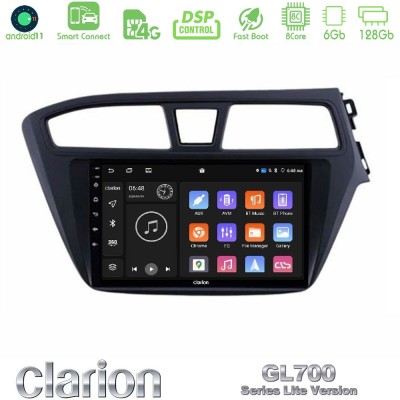 Clarion GL700 Lite Series 8Core Android11 6+128GB Hyundai i20 2014-2018 RHD Navigation Multimedia Tablet 9" Με Carplay & Android