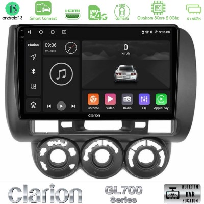 Clarion GL700 Series 8Core Android13 4+64GB Honda Jazz (Fit) 2002-2008 (RHD) Manual A/C Navigation Multimedia Tablet 9" Με Carpl
