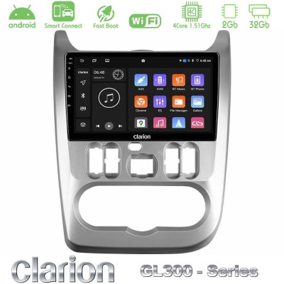 Clarion GL300 Series 4Core Android ClarionOS 2+32GB Dacia Duster/Sandero/Logan Navigation Multimedia Tablet 9" Με Carplay & Andr