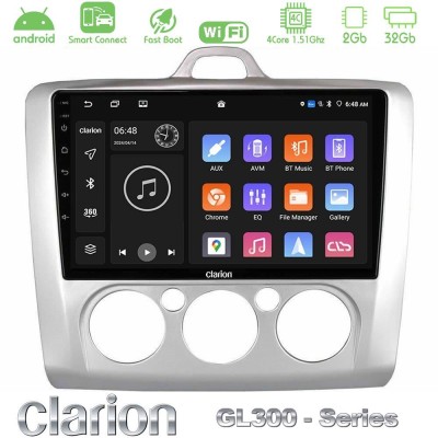 Clarion GL300 Series 4Core Android ClarionOS 2+32GB Ford Focus Manual AC Navigation Multimedia Tablet 9" Με Carplay & Android Au